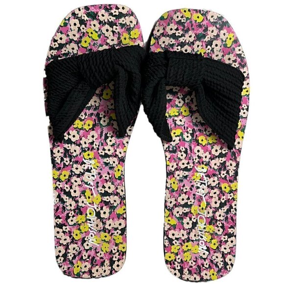 Betsey Johnson Slip On Floral and Black Sandals - Picture 1 of 5